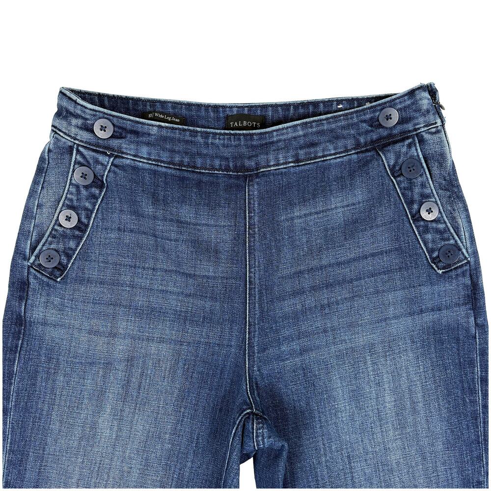 Talbots Wide Leg Sailor Jeans Women 10 Fleet Wash Blue High Rise Stretch Comfort - Picture 3 of 10